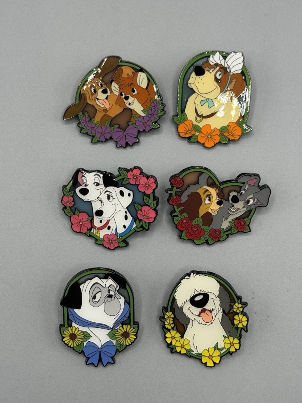 Loungefly Disney Dogs Floral Blind Enamel Pin New Open Box FULL SET OF 6